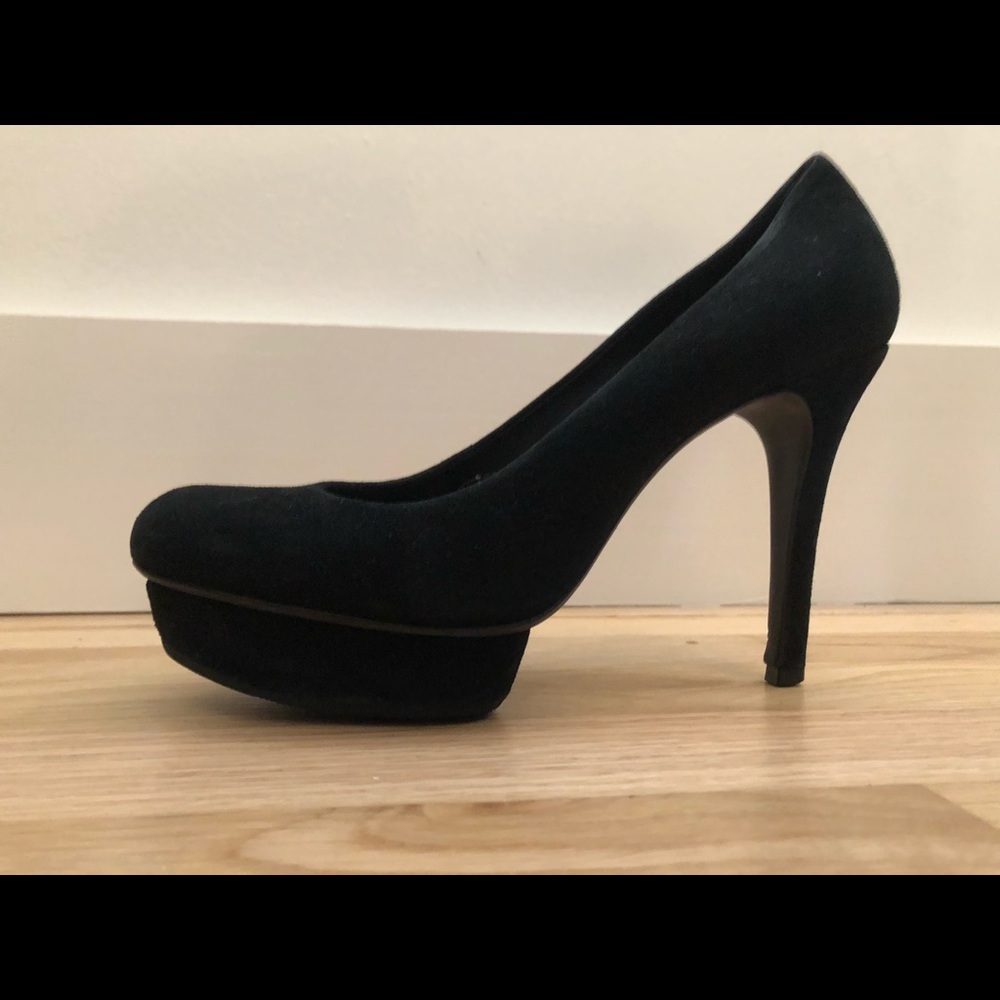 Tory Burch black suede platform pumps